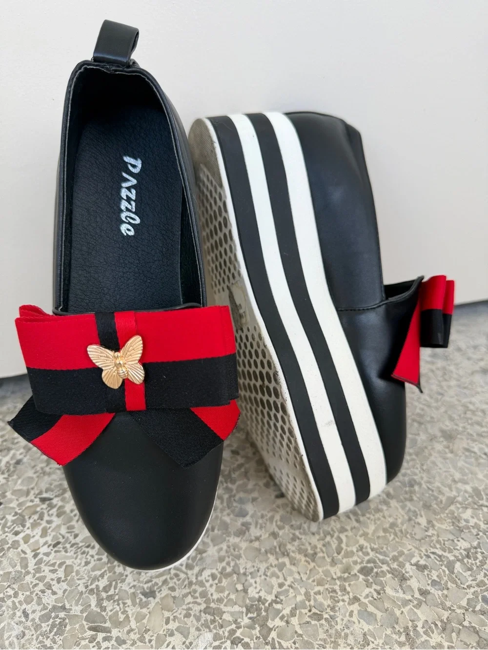 Pazzle Platform Bow Loafers Red Black Butterfly Slip On Shoes 6.5 Fits 7